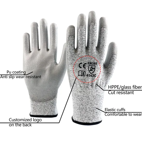 13G Mechanic Work Safety PU Cut Proof Resistant Labor Gloves for Industrial Woking